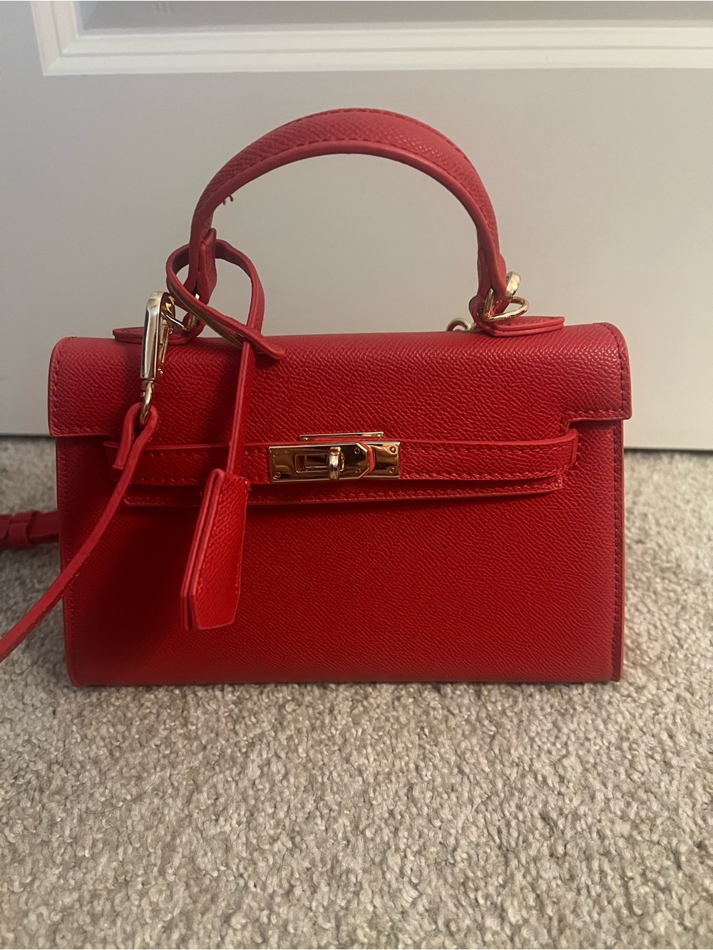 NEW Red Structured Mini Top Handle Crossbody Bag – Gold Hardware